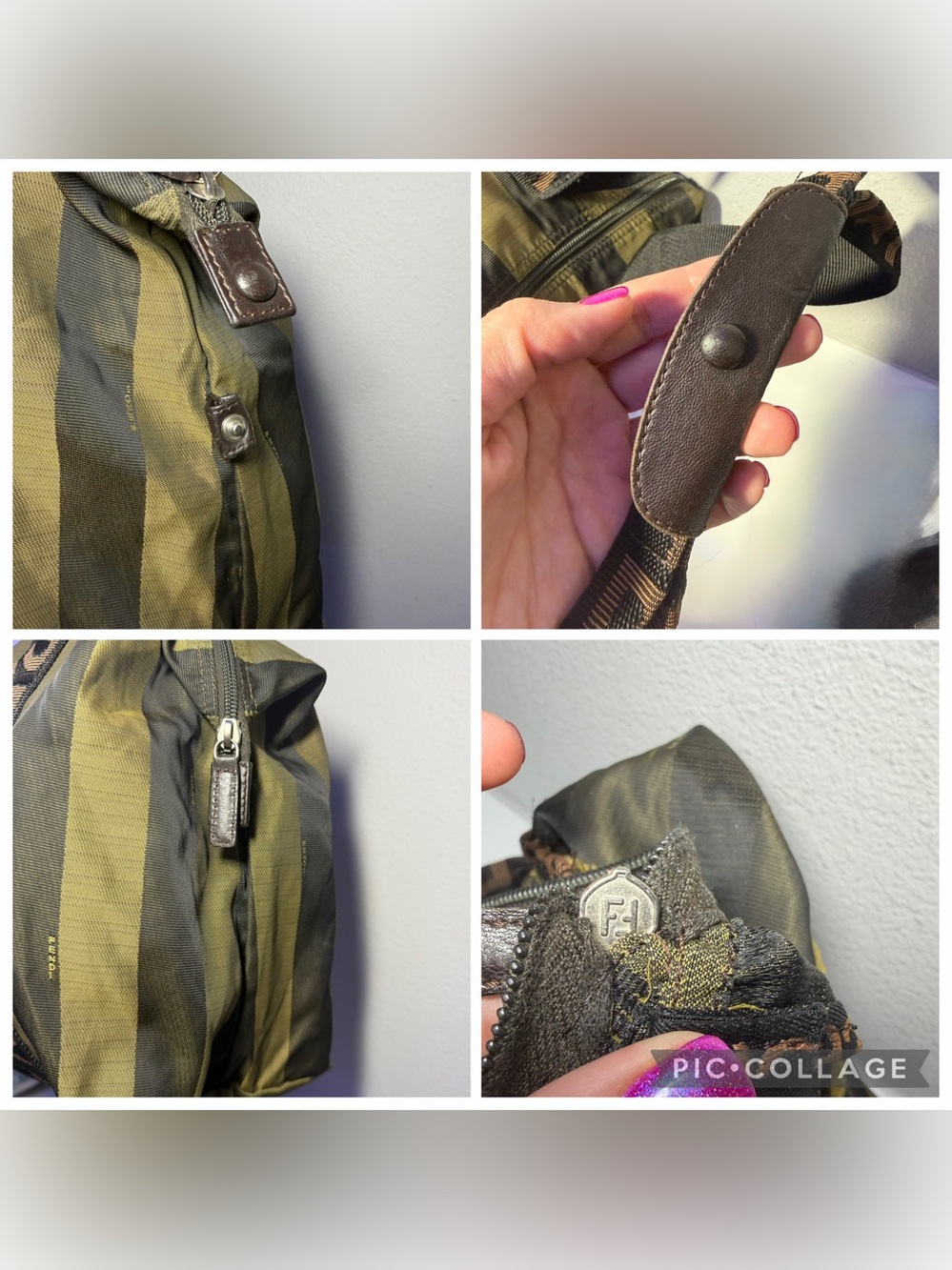 Fendi Roma Striped Canvas Tote Bag in Olive & Dark Brown with COS - Picture 3 of 16